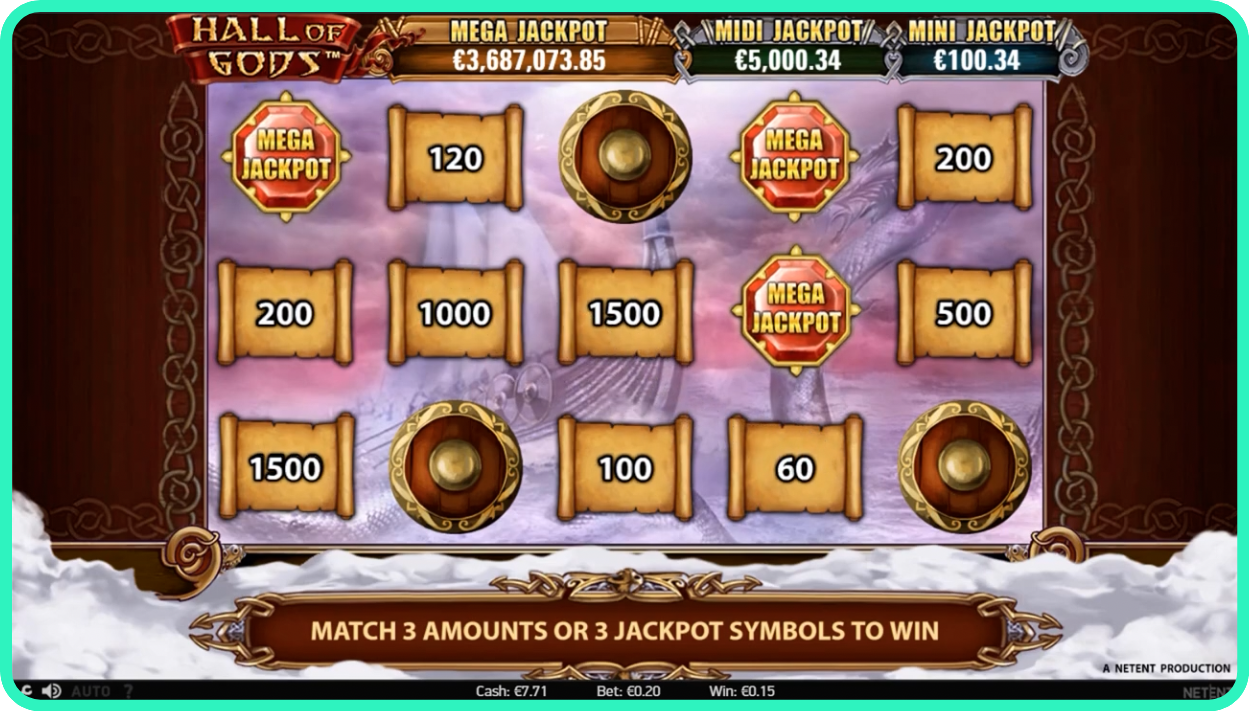 Screenshot of Hall of Gods Mega Jackpot picked in bonus round